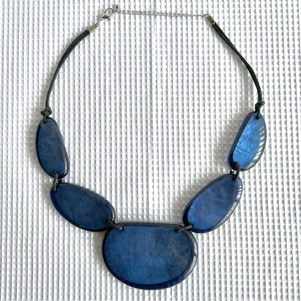 Statement Necklace / 24 inch / Navy Blue, Black & Silver